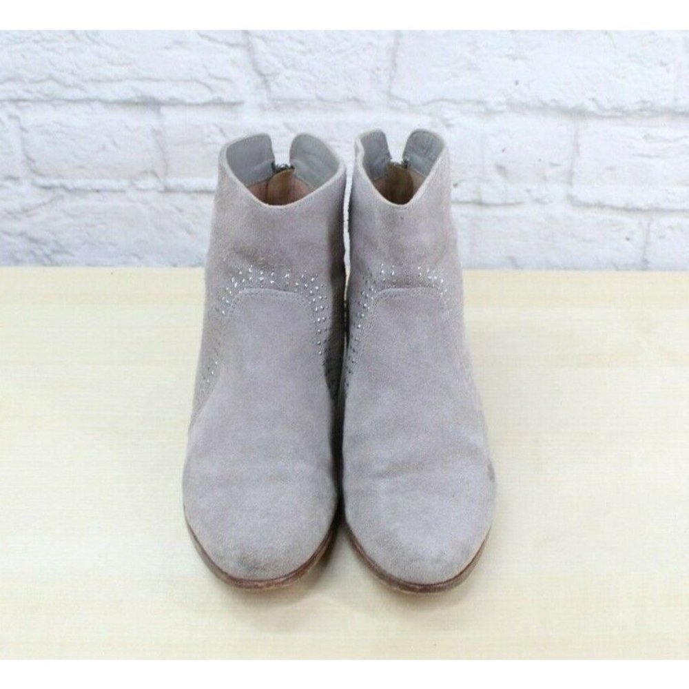 Joie Lucy Gray Suede Silver Stud Back Zip Wooden Heel Ankle Boots US 6 - Picture 5 of 9
